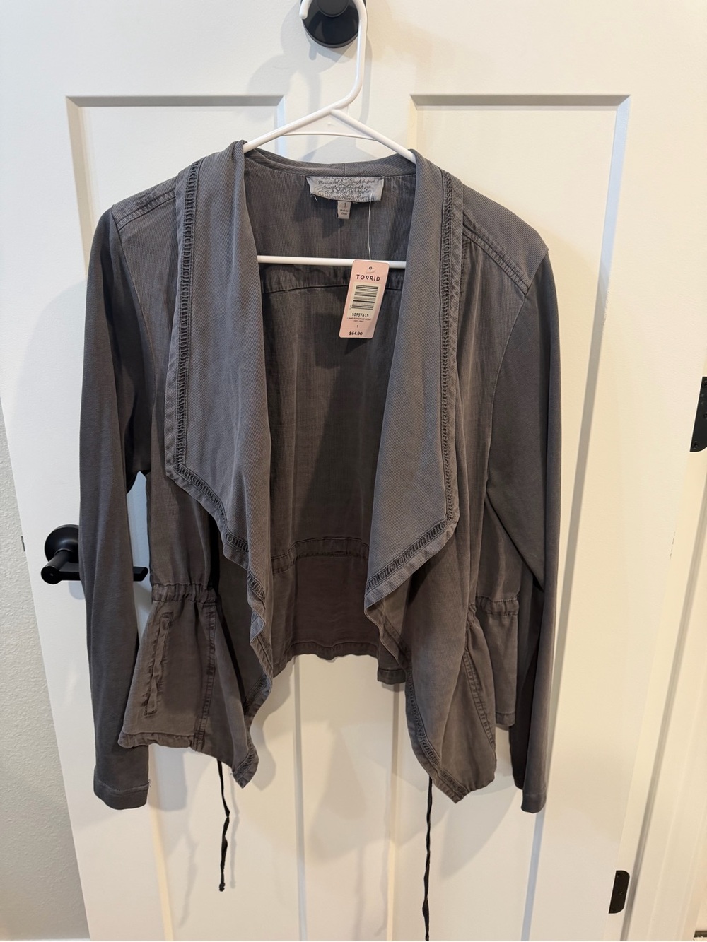torrid gray waterfall draped utility jacket